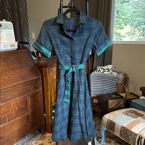 Plaid Button-Up Dress with Belt